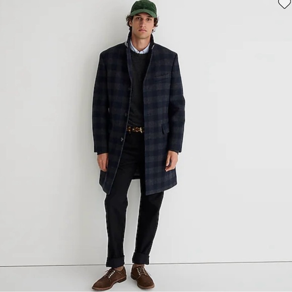 NWT J CREW Navy Gray Plaid Coat Ludlow Topcoat In Wool Blend 39R - Picture 2 of 7